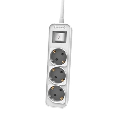 Philips Power Strip CHP2134G/10 – Power Strip 3 Outlets, 1.5 Meter Cable, Main Switch, Includes Automatic Safety Lock, LED Power Indicator – White