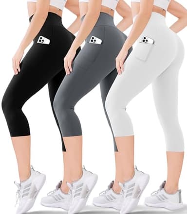 Blisset Women's High Waisted Capris with Pockets, Tummy Control Non See Through Workout Athletic Running Yoga Capri Leggings
