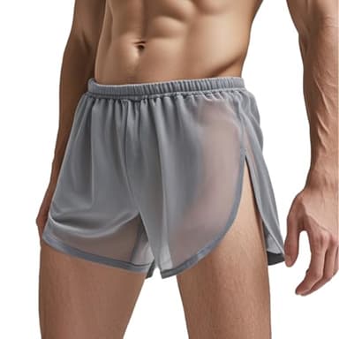 YINYOUYU Mens Sexy Mesh See Through Shorts Underwear Loose Sheer Breathable Boxers Short M Grey