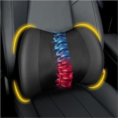 Lumbar Support Pillow for Car, Memory Foam Lumbar Pillow for Lower Back Pain Relief - Back Cushion for Driving, Chair Support for Car-Office Chair, Wheelchair - Black