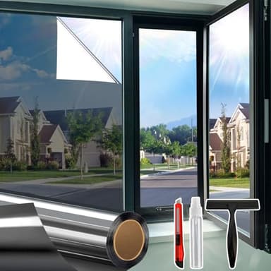 One Way Window Privacy Film See Out Not in, Window Tint for Home, Reflective Mirror Glass Windows Coverings Sun Heat UV Blocking, Black-Silver, 17.5 Inch x 157.4 Inch