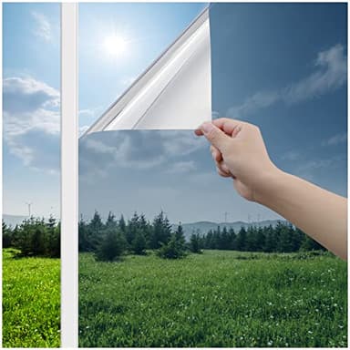 Haton Window Privacy Film One Way Window Tint for Home, Sun UV Blocking Reflective Mirror Film Heat Control, No Glue Static Cling See Out Not in Glass Door Covering, Silver, 35.4" x 78.7"