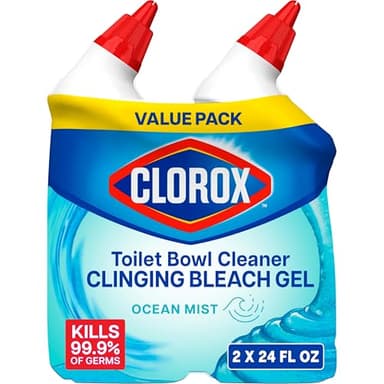 Clorox Toilet Bowl Cleaner, Clinging Bleach Gel, Ocean Mist - 24 Ounces, Pack of 2