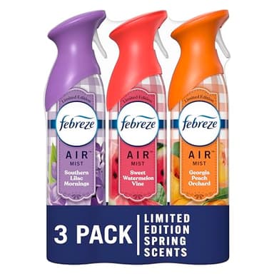 Febreze Air Mist Air Freshener Spray, Odor-Fighting Room Spray for Home, Bathroom and Kitchen, Aerosol Can, Southern Lilac Mornings, Georgia Peach Orchard, Sweet Watermelon Vine Scent, 8.8oz, 3 Count