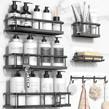 YASONIC Shower Caddy, 6 Pack Large Capacity shower Organizer with Soap Holder and 12 Hooks, Rustproof Shower Shelves for Inside Shower, No Drilling&Sleek Bathroom Organizers and Storage